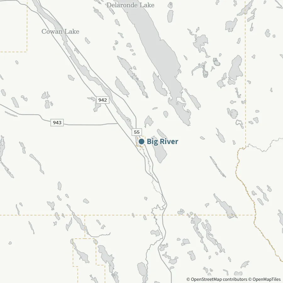 Map showing where Big River is, ~80 minutes from Spiritwood