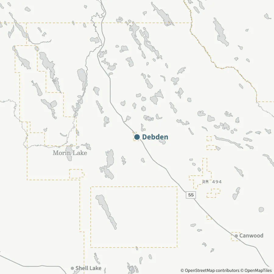 Map showing where Debden is, ~1 hour from Spiritwood