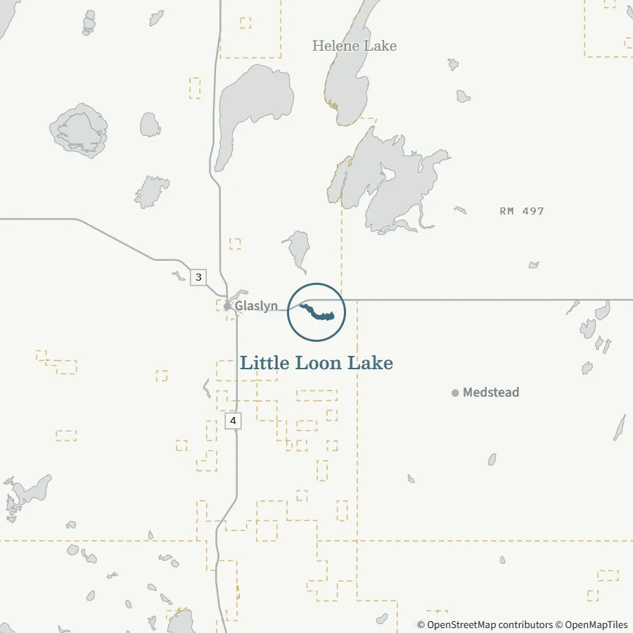 Map showing where Little Loon Lake is, ~45 minutes from Spiritwood, just east of Glaslyn