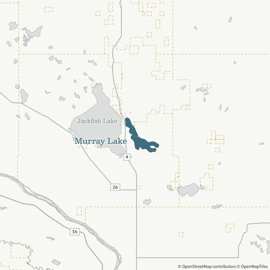 Map showing where Murray Lake is, ~1.25-1.5 hours from Spiritwood, near North Battleford