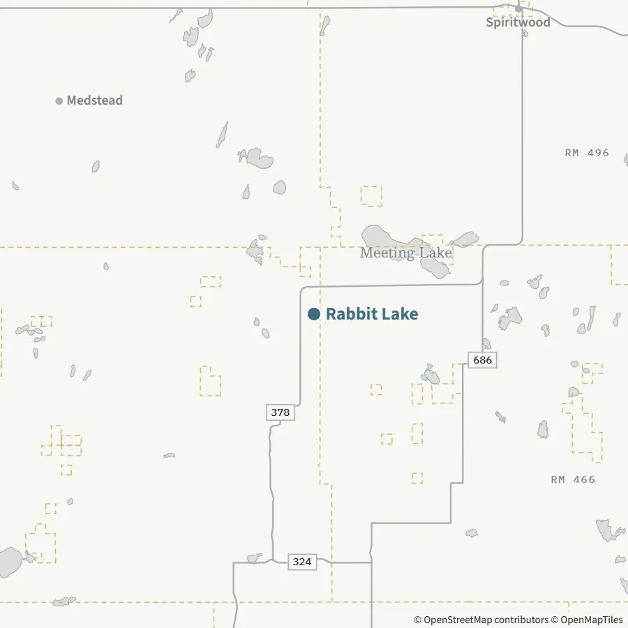 Map showing where Rabbit Lake is, ~35-40 minutes from Spiritwood