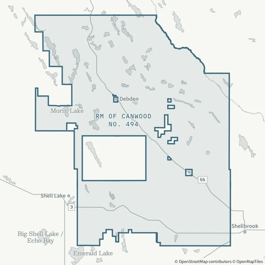 Map showing where RM of Canwood No. 494 is, ~1 hour from Spiritwood