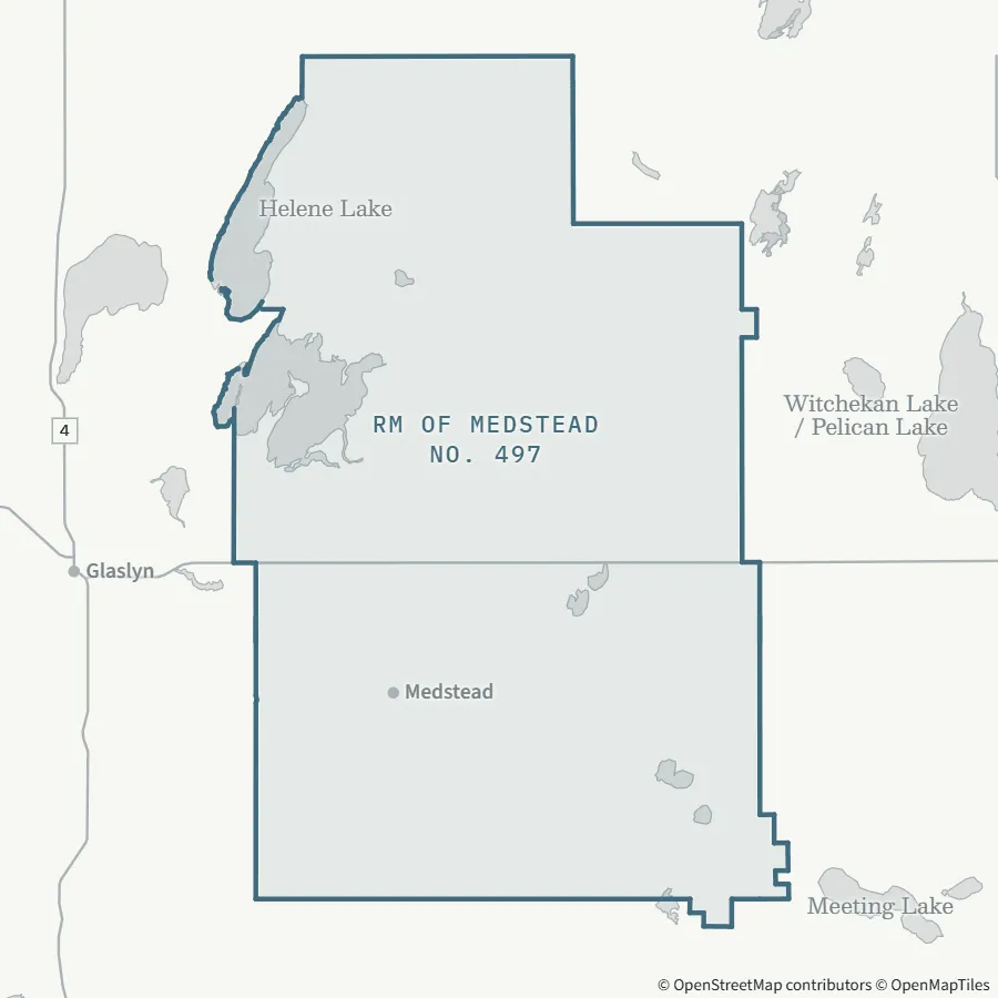 Map showing where RM of Medstead No. 497 is, ~35 minutes from Spiritwood via Highway 3