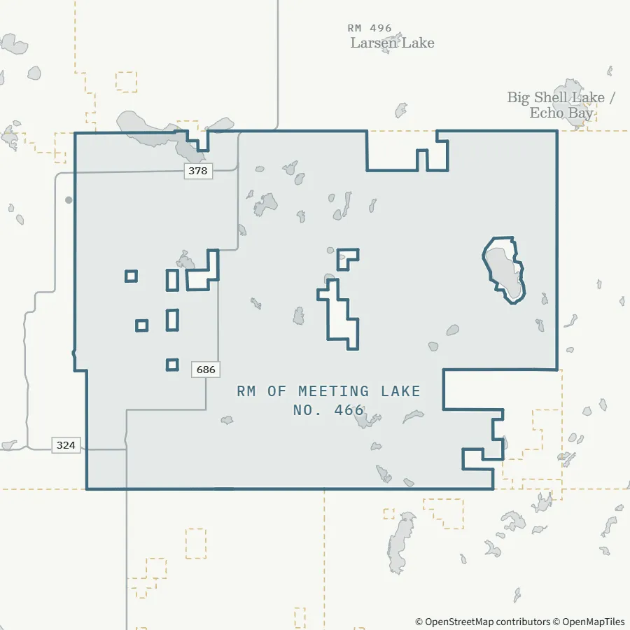 Map showing where RM of Meeting Lake No. 466 is, ~45 minutes from Spiritwood, Meeting Lake area