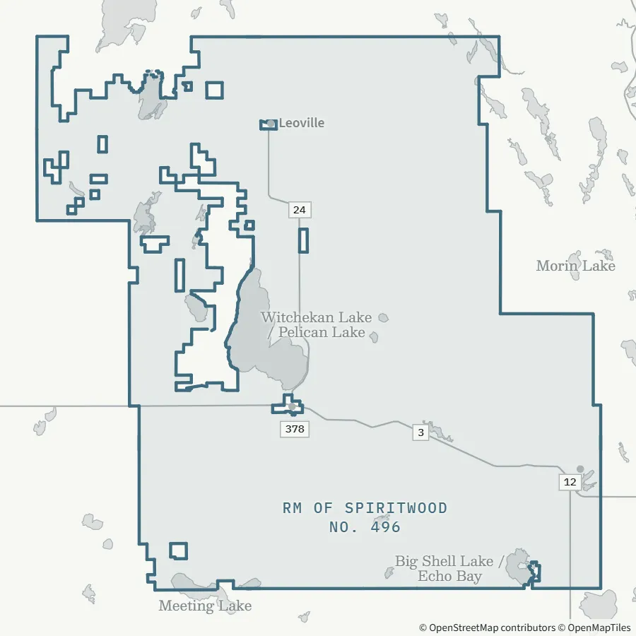 Map showing where RM of Spiritwood No. 496 is, Surrounds Spiritwood, along Highway 3 & Highway 24